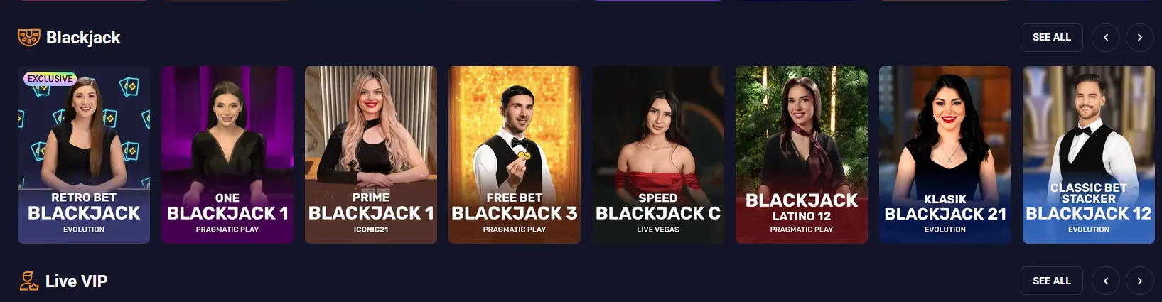 Live-Blackjack-Tisch bei Retrobet mit Gravity Blackjack und Speed Blackjack