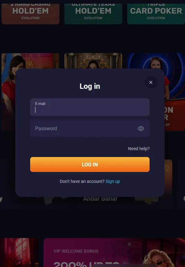 Anmeldemaske von Retrobet mit E-Mail- und Passwortfeld