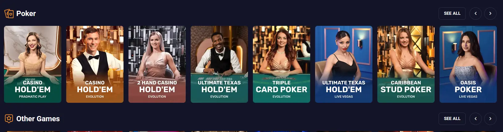 Live-Poker-Tisch bei Retrobet mit Casino-Hold'em-Varianten